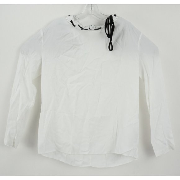 New Sandro Paris Womens Size 3 Large Long Sleeve White Crepe Viscose Lace Blouse - Picture 1 of 10